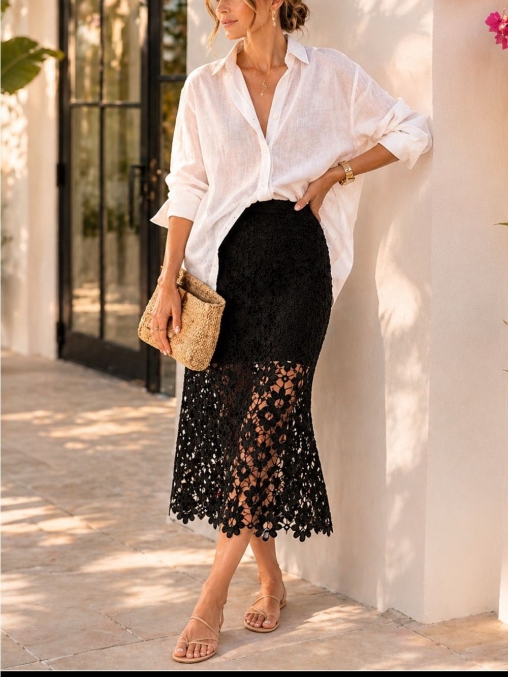 Sandro Black Lace Midi Skirt Size 1 / US 4 / Small Sheer Floral Cutwork - Picture 8 of 8